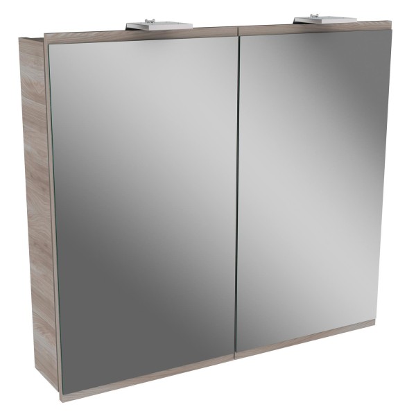 Fackelmann 2 türiger LED Spiegelschrank 80 cm Lima weiß/braun