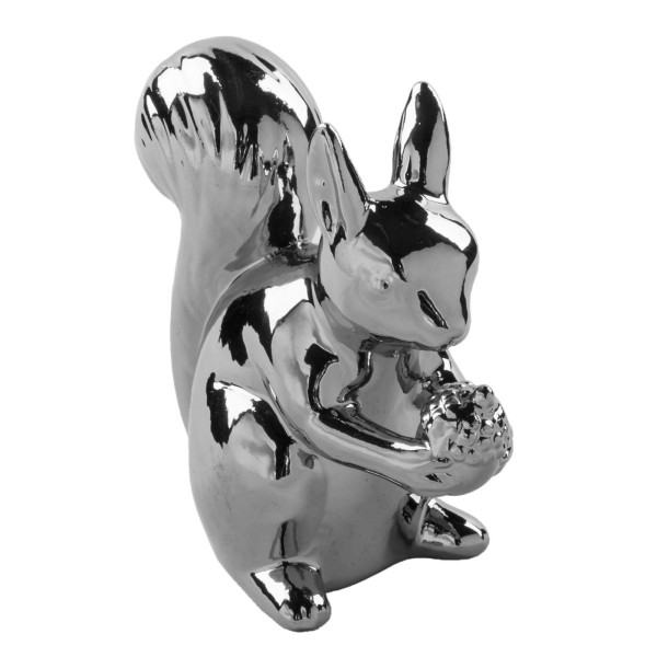 Fink kleines Deko Eichhörnchen 9 cm aus Keramik silberne Dekofigur zum Aufstellen - Art.-Nr. 129026