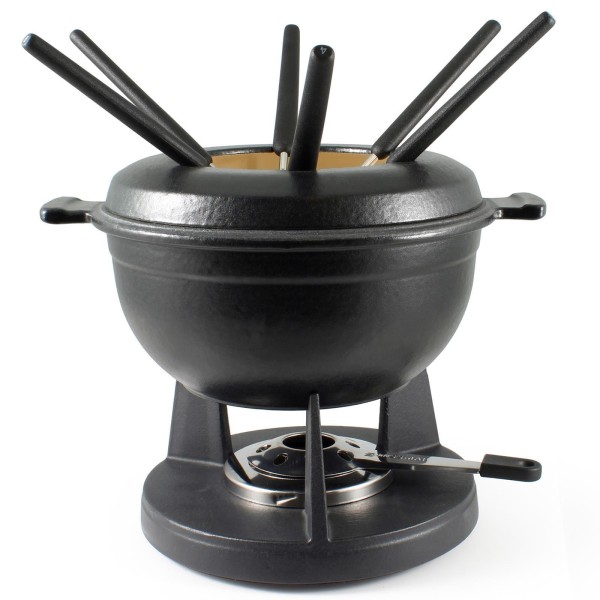 Swissmar schwarzes 9-teiliges Gusseisen Fondue-Set Induktion für 6 Personen