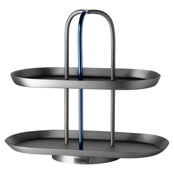 Fink Studio ovale zweistöckige Etagere 27 cm graues Stufentablett für Gebäck oder Obst - Art.-Nr. 155494
