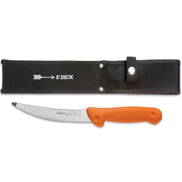 Dick 82641156-53 Aufbrechmesser inkl. Messerscheide geschweift mit Anschnittwelle orange 15 cm - SerieMagicGrip