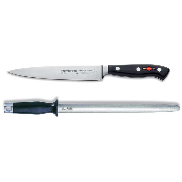 Dick Premier Plus flexibles Filetiermesser 18 cm & ovaler Standard Wetzstahl 30 cm