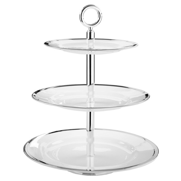 Fink runde Porzellan Etagere Ø 30 cm weißes rundes Stufentablett mit Tragegriff - Art.-Nr. 126139