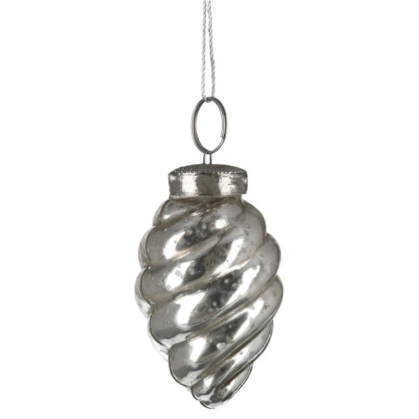 Fink silberner Christbaum-Anhänger Zapfen 11 cm aus Glas Weihnachtsdeko zum Hängen - Art.-Nr. 119005