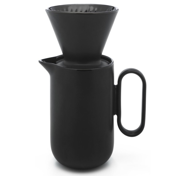 schwarze Keramik Kaffeekanne mit Dauerfilter Set 2-teilig