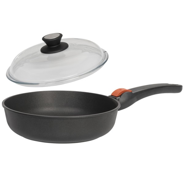 SKK Aluguss Schmorpfanne Ø 24 cm Induktion hoher Rand Antihaft & Griff abnehmbar Deckel Vollglas