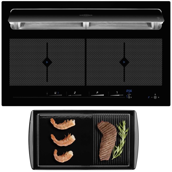 Oranier Flächeninduktion Kochfeldabzug KFL 2094 be cook & Grillplatte 90 cm Abluft