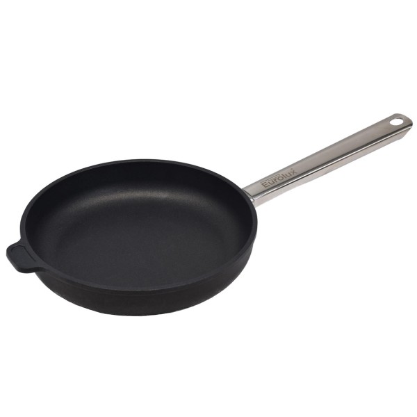 Eurolux kleine flache runde Gastro Pfanne 20 cm Guss beschichet mit Edelstahlstiel Induktion - Art.-Nr. EU120-3-ES