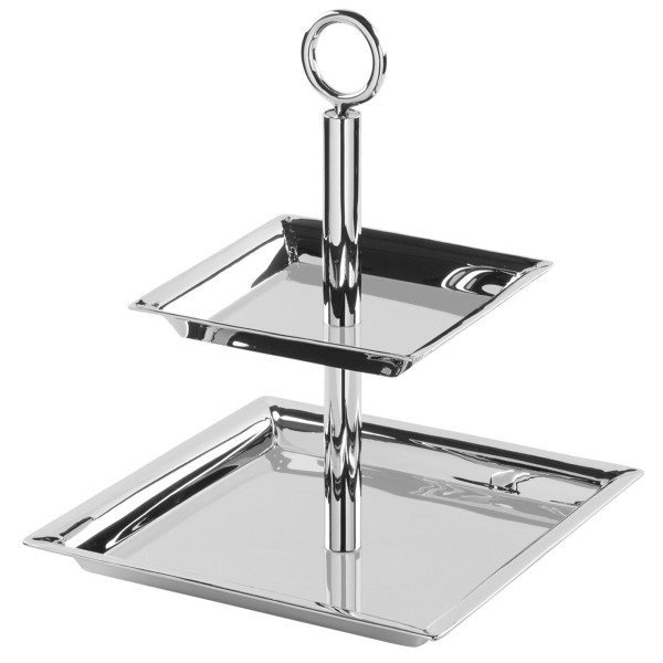 Fink 2-stöckige Etagere 24x24 cm eckiges Stufentablett aus Edelstahl mit rundem Griff - Art.-Nr. 155065