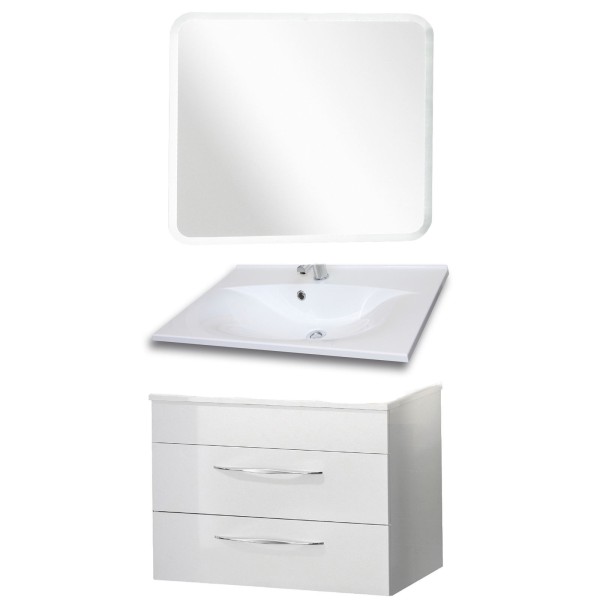Fackelmann Badmöbel Set Sceno 3-tlg. 80 cm weiß inkl. LED Spiegelelement