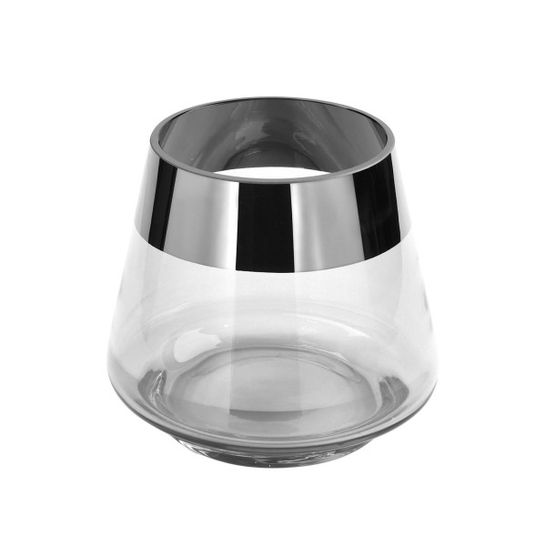 Fink Teelichthalter Ø 15 cm aus Glas transparentes Windlicht mit silbernem Rand - Art.-Nr. 112005