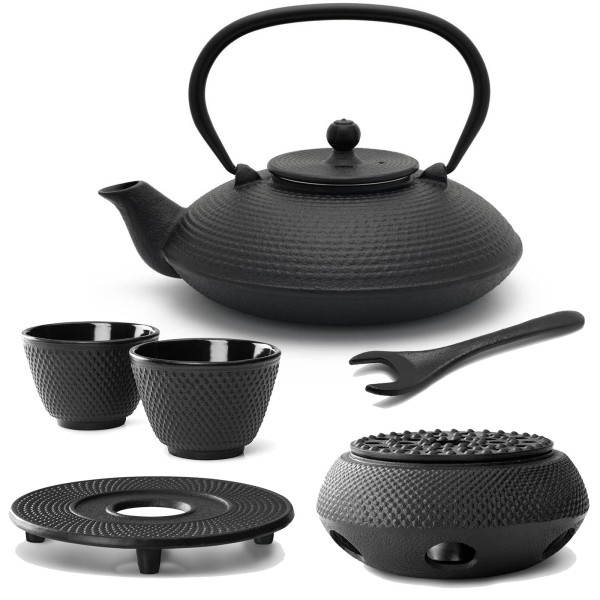 Bredemeijer Guss Asia Teekanne Set Yunnan 0.8 L mit Teebecher Untersetzer Stövchen & Deckelheber 2