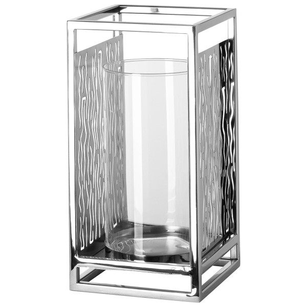 Fink eckiges Windlicht 16x16 cm mit Glas hoher Edelstahl Kerzenhalter für Stumpenkerzen - Art.-Nr. 146229