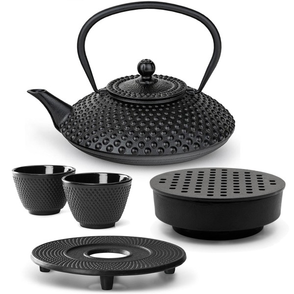 Bredemeijer Teekanne Induktion Gusseisen 1.25 Liter schwarz Set mit Teebecher Untersetzer & Teewärmer 2