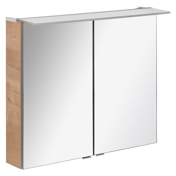 Fackelmann breiter 2-türiger LED Spiegelschrank 80 cm B.Perfekt helle Eiche