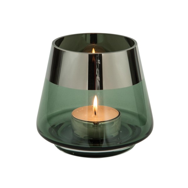 Fink grünes Teelichthalter Ø 15 cm aus Glas großes Windlicht mit silbernem Rand - Art.-Nr. 115312