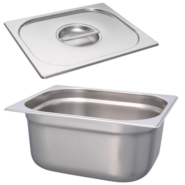 Schneider GN-Behälter 1/2 mit Deckel 15 cm tiefer Edelstahl Gastronorm Einsatz ohne Löffelmulde