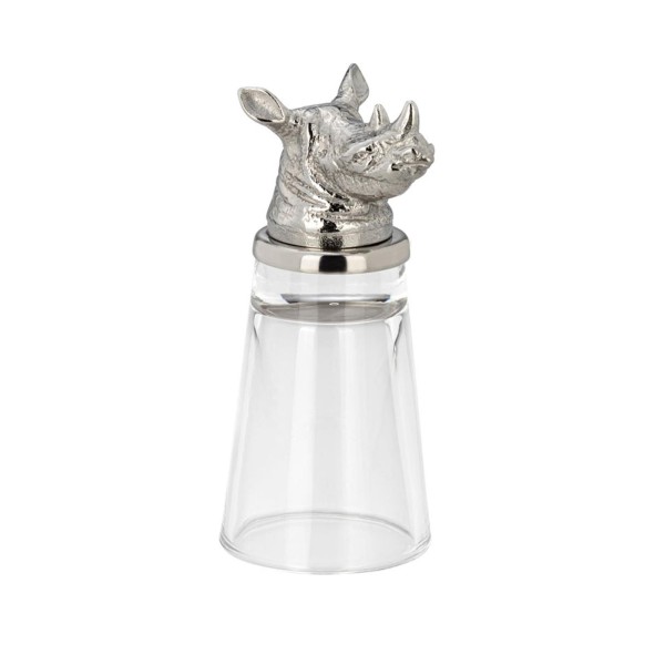 kleines Schnapsglas für 4 cl mit Nashorn Motiv aus Edelstahl 10.5 cm hoch