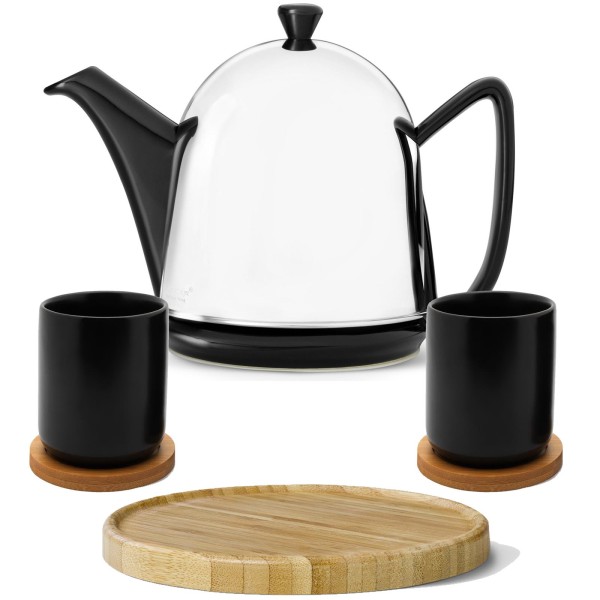 Bredemeijer schwarze Teekanne glänzend Keramik Set mit Teebecher inkl. Untersetzer & Kannenuntersatz braun 2