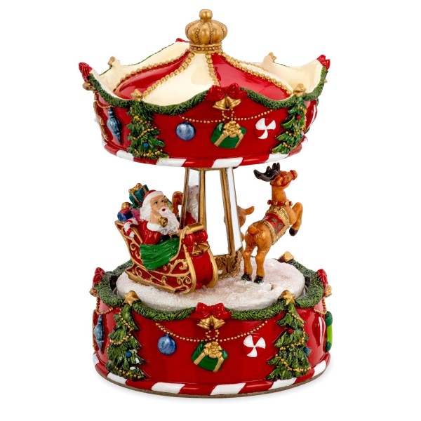große Spieluhr Ø 10.5 cm Karussell mit Weihnachtsmann Kunststein - Art.-Nr. 6356
