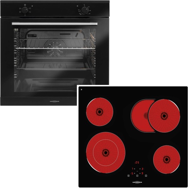 Oranier schwarzes Einbaubackofen Set & 60 cm breites Glaskeramikkochfeld KFTC 9965 TC