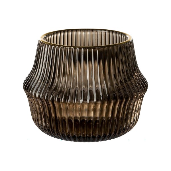 Fink kleiner brauner Teelichthalter Ø 9 cm Glaskerzenhalter im Streifendesign - Art.-Nr. 116110