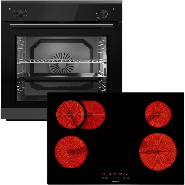 Oranier Einbau-Backofen Set autark inkl. 80 cm Glaskeramik Kochfeld KFC180 EBS220 Drehknebel