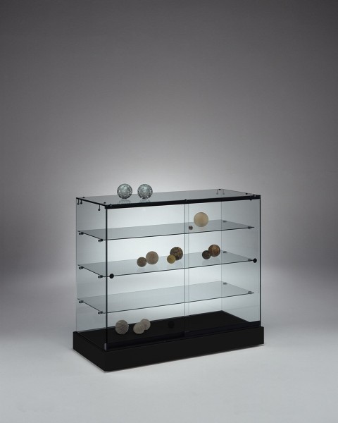 Messetheke Vitrine Glas abschließbar für Ausstellung rollbar 100 cm schwarz - Art.-Nr. PL104-46-ob-schwarz