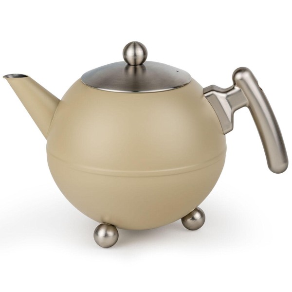 Bredemeijer große Kugel-Teekanne 1.2 Liter beige doppelwandige Kanne aus Edelstahl