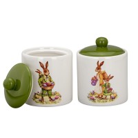 kleine weiße Porzellan Konfektdosen Ø 9.2 cm mit Deckel Hasenmotiv - Art.-Nr. 6352 kleine weiße Porzellan Konfektdosen Ø 9.2 cm mit Deckel Hasenmotiv - Art.-Nr. 6352