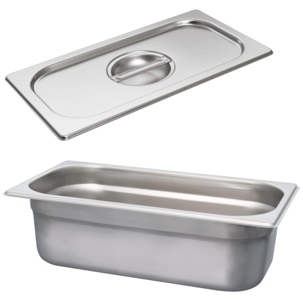 Schneider GN-Behälter 1/3 mit Deckel 10 cm tiefer Edelstahl Gastronorm Einsatz ohne Löffelmulde