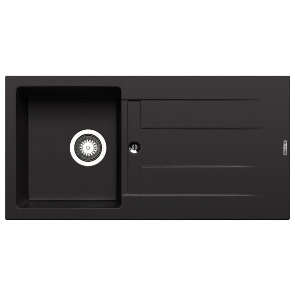 Pyramis Granitspüle 86x43.5 cm schwarz - reversible Einbauspüle mit Abtropffläche