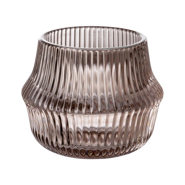 Fink kleiner Teelichthalter Ø 9 cm brauner Glaskerzenhalter im Streifendesign - Art.-Nr. 116113
