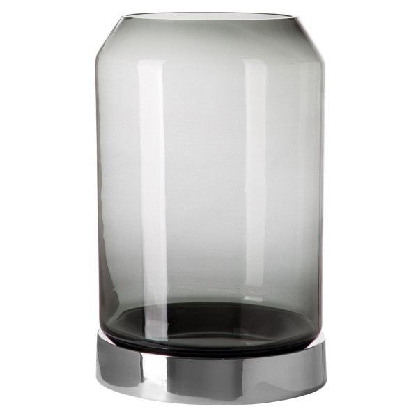 Fink edles Stumpenkerzen-Windlicht 31 cm mit grauem Glas und Edelstahl-Sockel - Art.-Nr. 146300