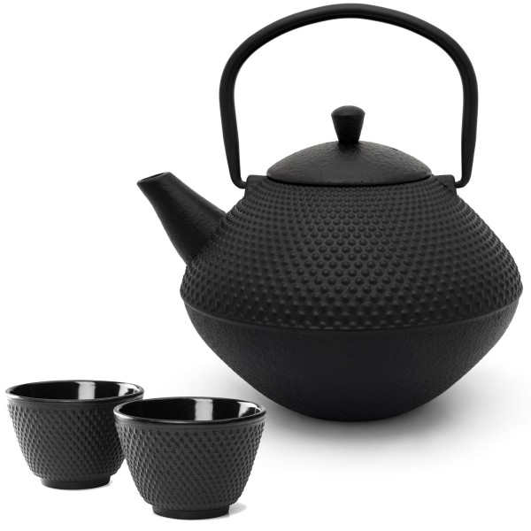 Bredemeijer gusseisernes Teekannen Set 1.0 Liter - kleiner asiatischer Teekessel mit Teetassen 2 Stück