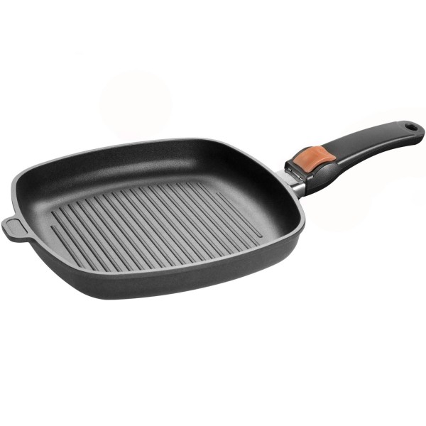 SKK eckige Grillpfanne 26 cm Antihaft gerillter Induktionsboden Griff abnehmbar - Art.-Nr. 249614