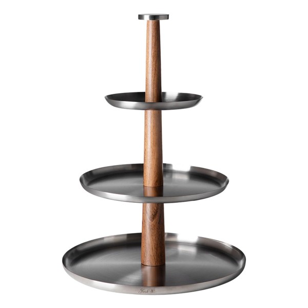 Fink Etagere 42.5 x Ø 30.5 cm 3-stöckig Edelstahl & Akazienholz silber-braunes Stufentablett für Obst & Snacks - Art.-Nr. 155496