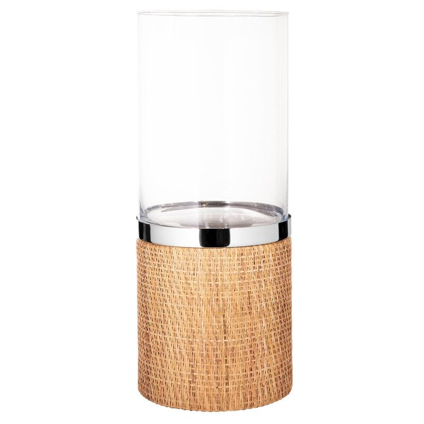 Fink großes Boden-Glas-Windlicht 48 cm Rattan Kerzenhalter für Stumpenkerzen - Art.-Nr. 146245