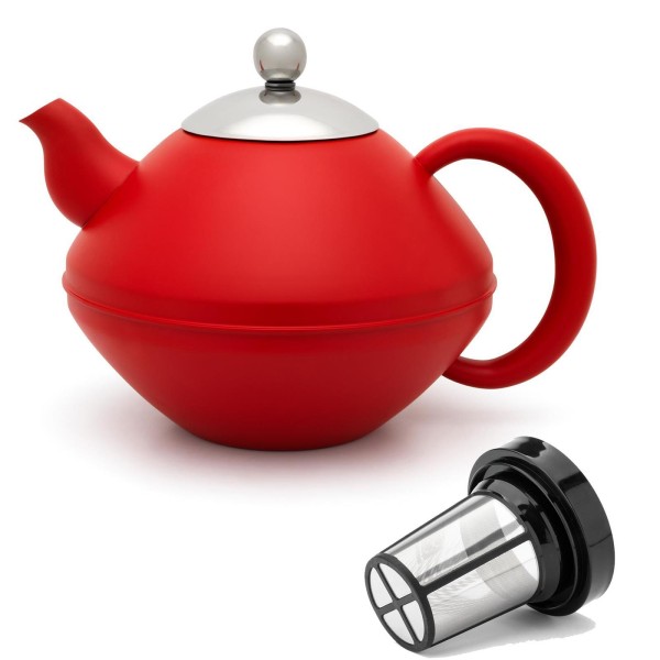 Bredemeijer rote doppelwandige Edelstahl Teekanne 1.4 Liter & Zubehör ohne / mit Filter