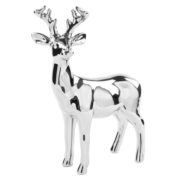 Fink silberner Deko Hirsch 21 cm aus Keramik Dekofigur zum Aufstellen - Art.-Nr. 146025