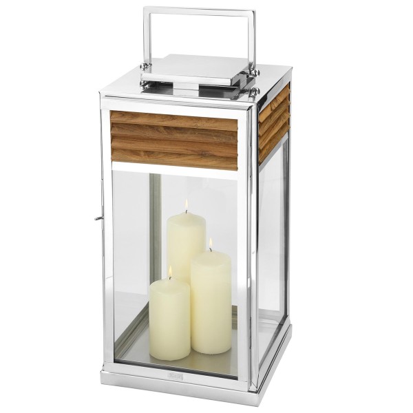 Fink Windlicht 60 cm aus Edelstahl & Teakholz braun Laterne für den Innen- & Außenbereich - Art.-Nr. 159503