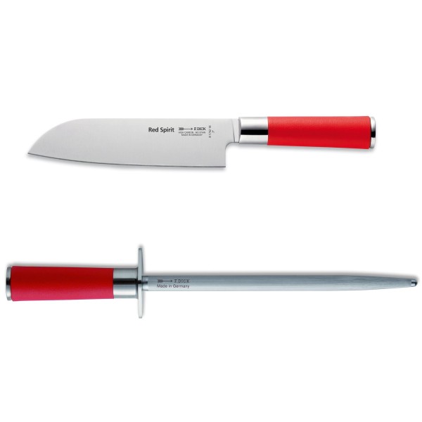 Dick Red Spirit breites Santokumesser 18 cm & runder Standardzug Wetzstahl 25 cm