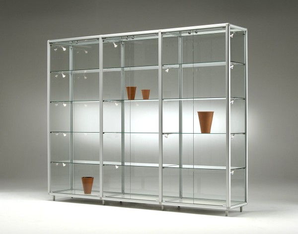 große breite Glas Ausstellungsvitrine mit Beleuchtung abschließbar 230 cm - Art.-Nr. BV23142-mb-gr