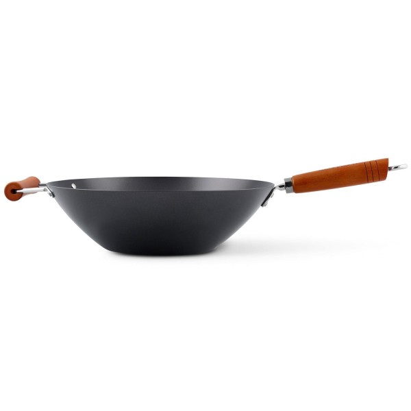 Ken Hom großer Wok 35 cm aus Karbonstahl und mit Holzgriff - ohne Induktion