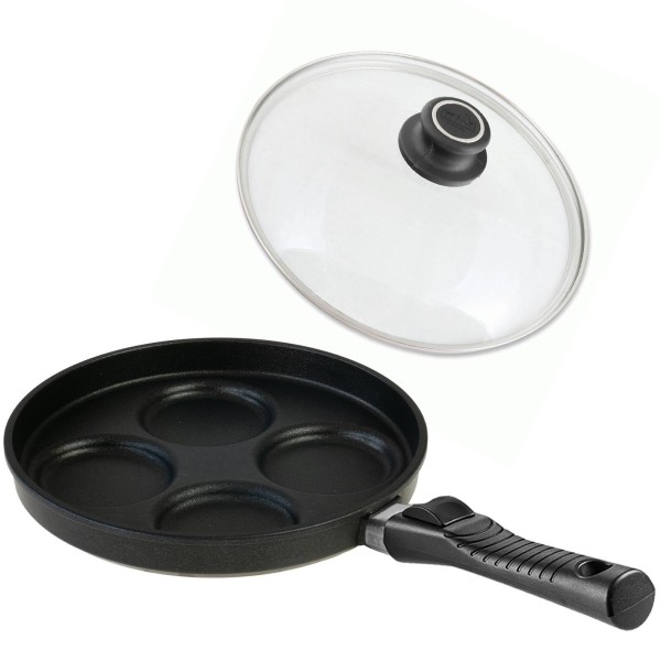 BAF Spiegelei Pfanne Induktion mit Deckel 26 cm & abnehmbarem Griff beschichtet Aluminiumguss