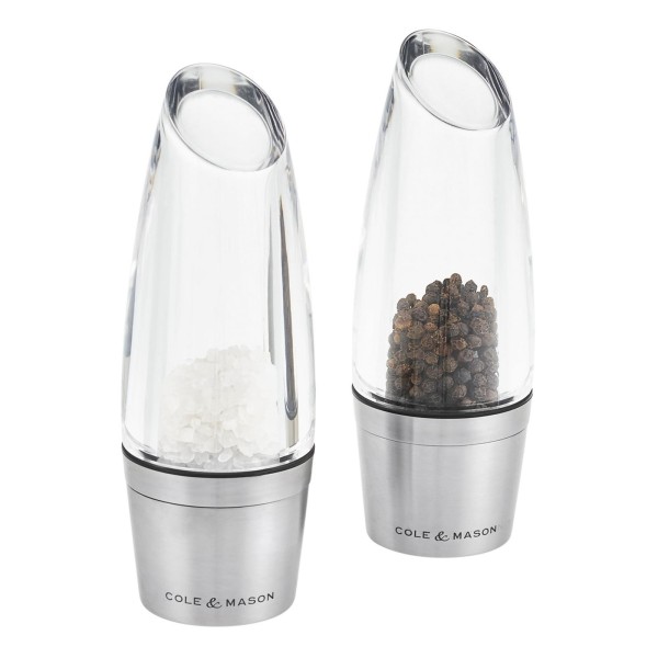 Cole & Mason 2-tlg. Salz- & Pfeffermühlen Set achsenlos 16 cm mit Edelstahlfuß