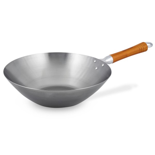 Ken Hom großer Wok 31 cm aus Karbonstahl und mit Holzgriff - ohne Induktion