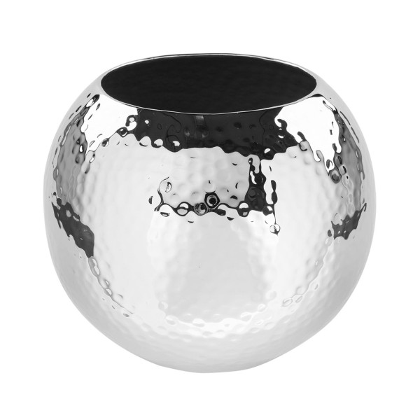Fink große runde Blumenvase Ø 25 cm silbern gehämmerte Kugel-Vase aus Eisen - Art.-Nr. 157098