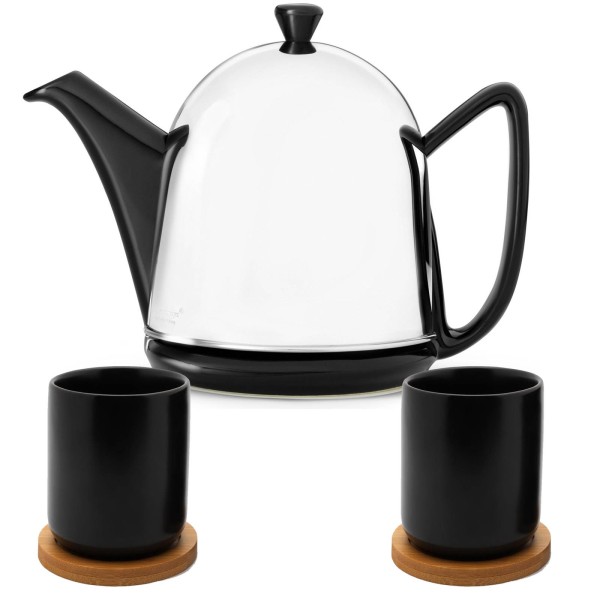 Bredemeijer schwarze Teekanne glänzend Keramik Set mit Teebecher inkl. Untersetzer 2