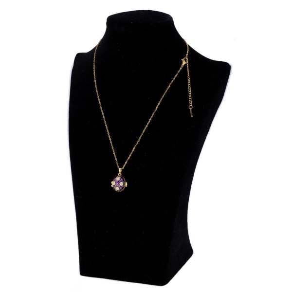 Kette 45 cm vergoldete Halskette mit Herz in lila Strass Anhänger in Ei-Form